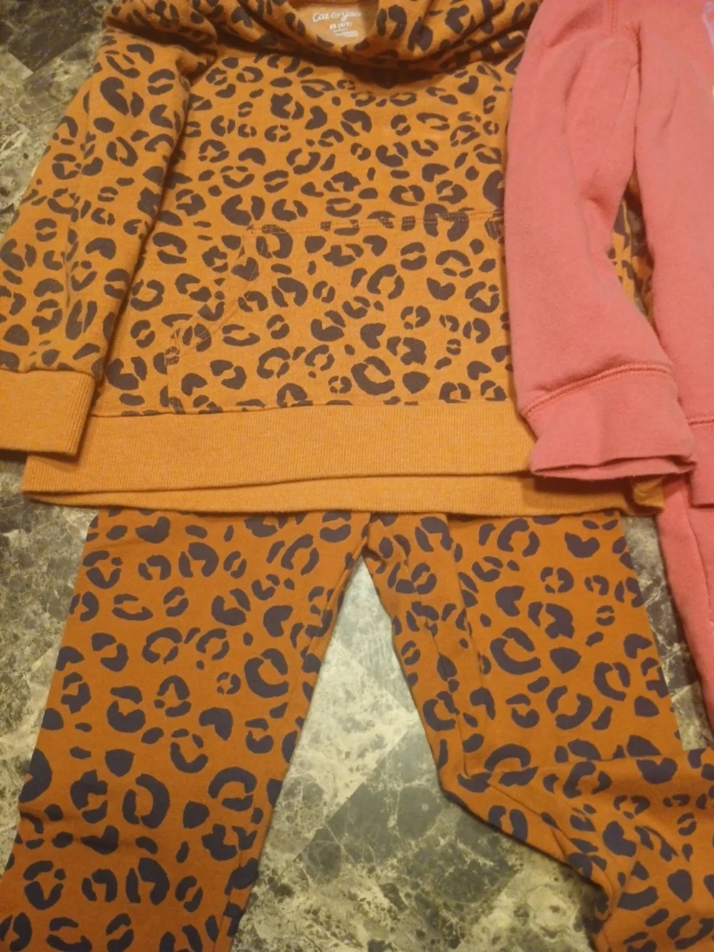 Cat & Jack Girls Orange Leopard Hoodie Set and Pink Owl Hoodie Set